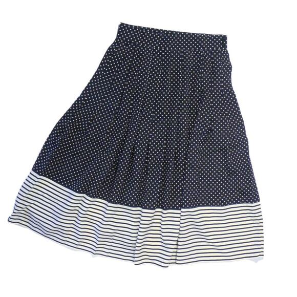 MILA SCHON Vintage Silk Pleated Midi A-line Skirt Navy Star Print - Picture 8 of 10